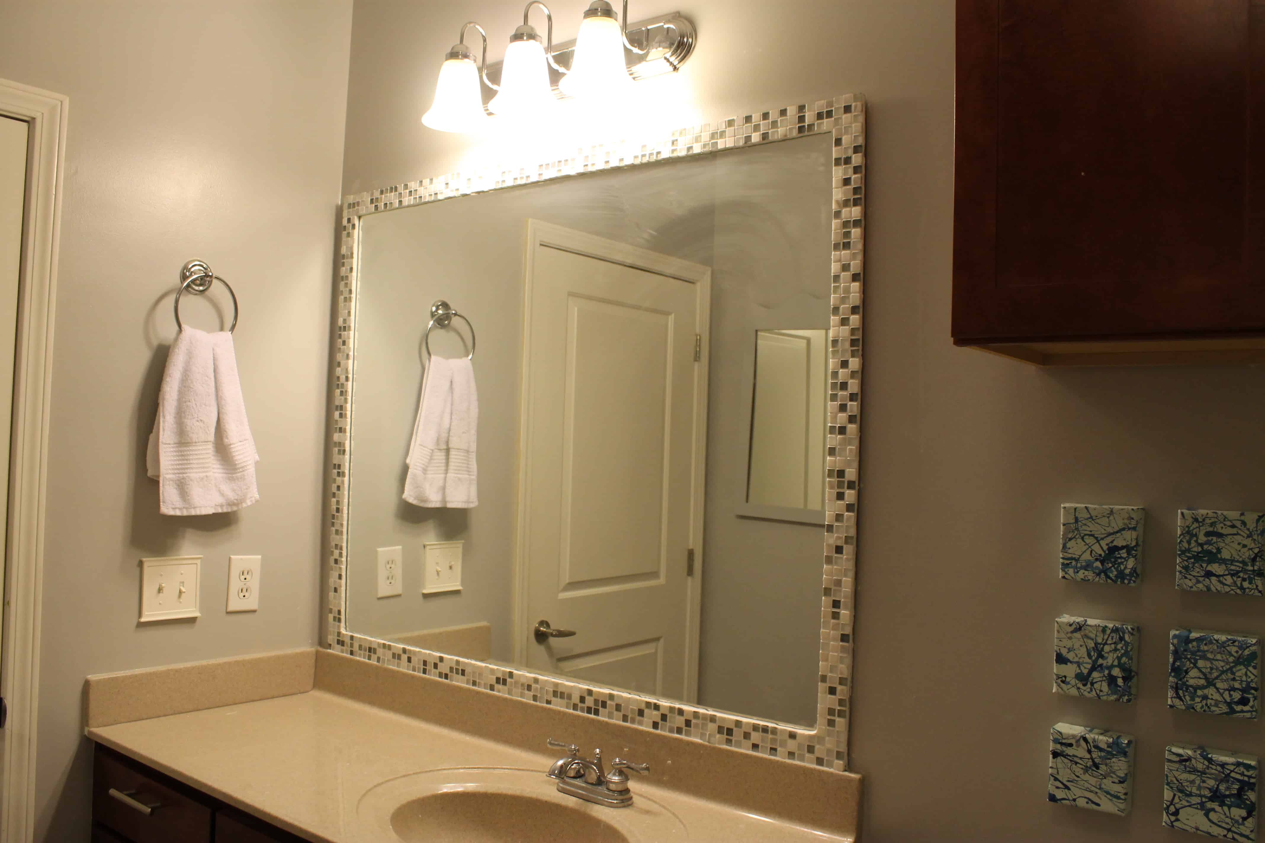 How To Frame A Mirror With Tile, Framing A Builder Grade Mirror With Tile