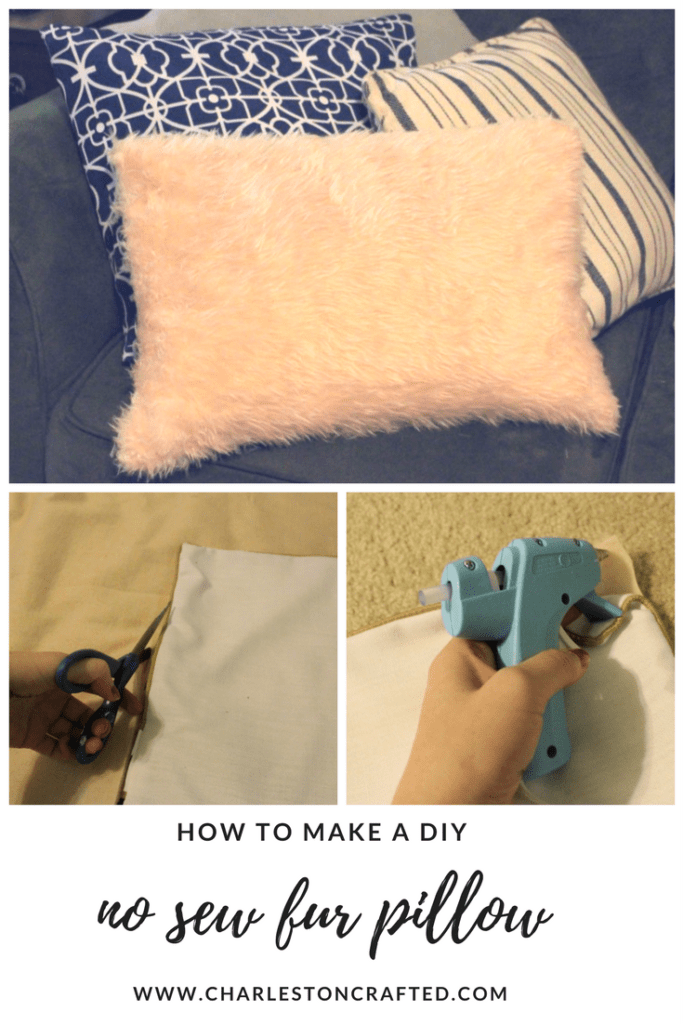 How to Make a DIY no sew fur pillow - via Charleston Crafted