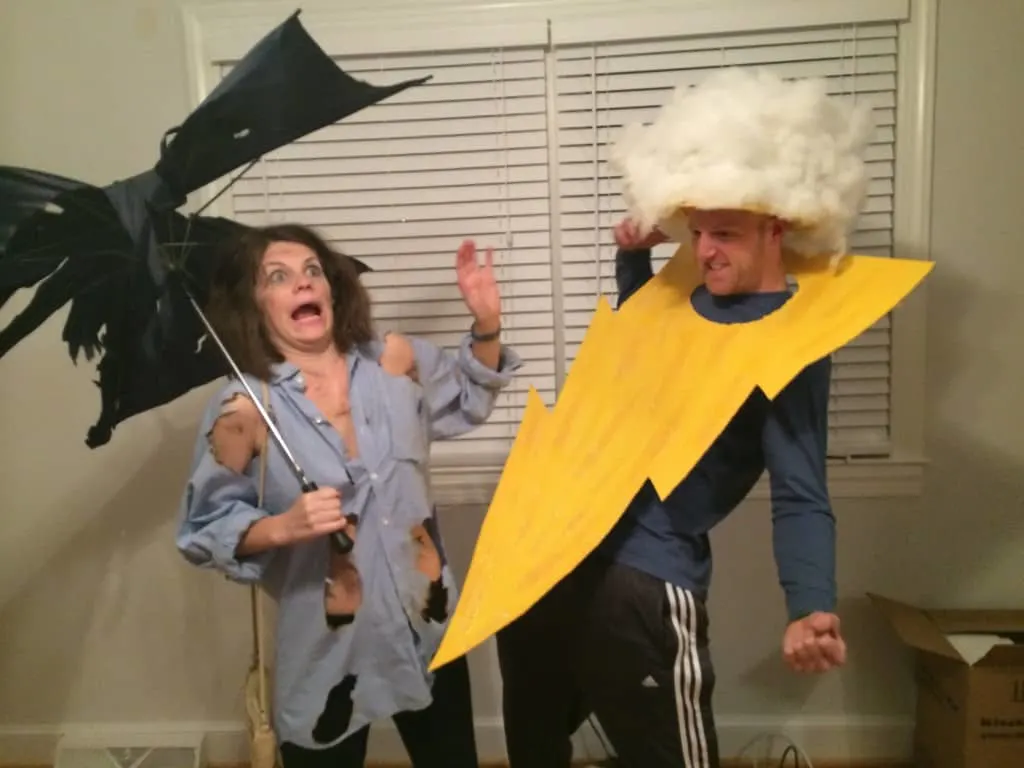 DIY Lightening Bolt and Strike Victim Halloween Couples Costume - Charleston Crafted
