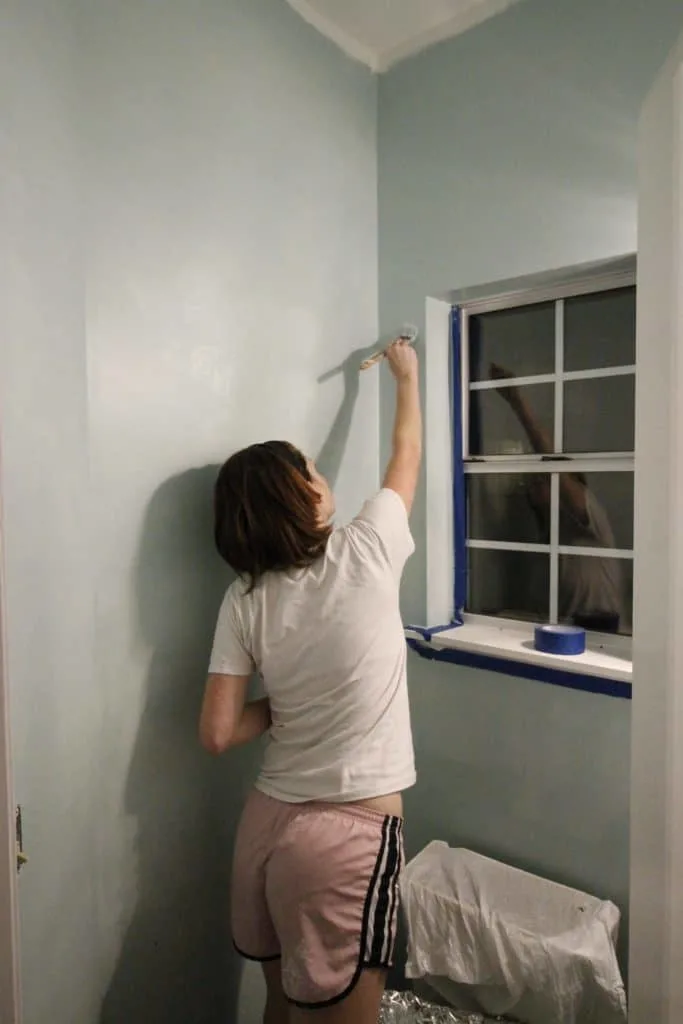 Painting the half bath Sherwin Williams Watery - Charleston Crafted
