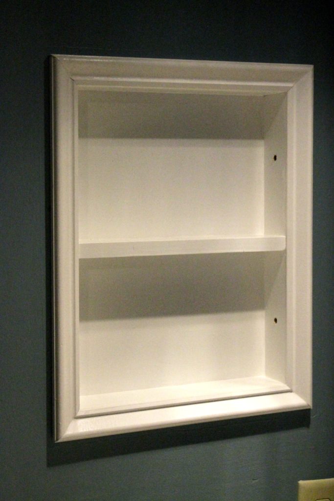 How to turn old medicine cabinet into open shelving - Charleston Crafted