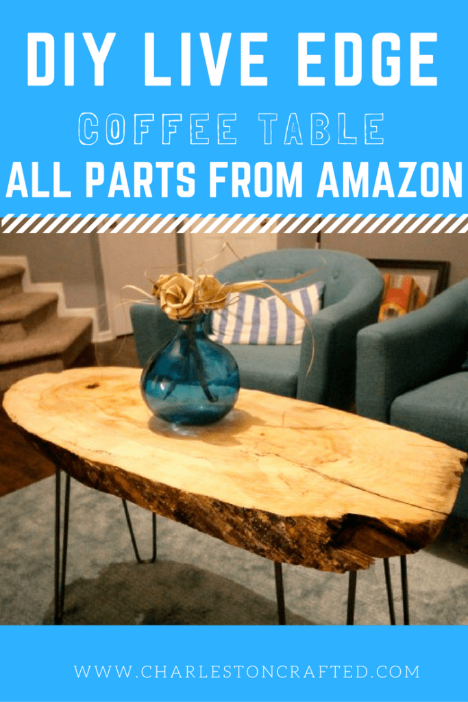 DIY Live Edge Slab Coffee Table Tutorial with all parts available from Amazon Prime! What a beautiful and inexpensive statement piece! CharlestonCrafted