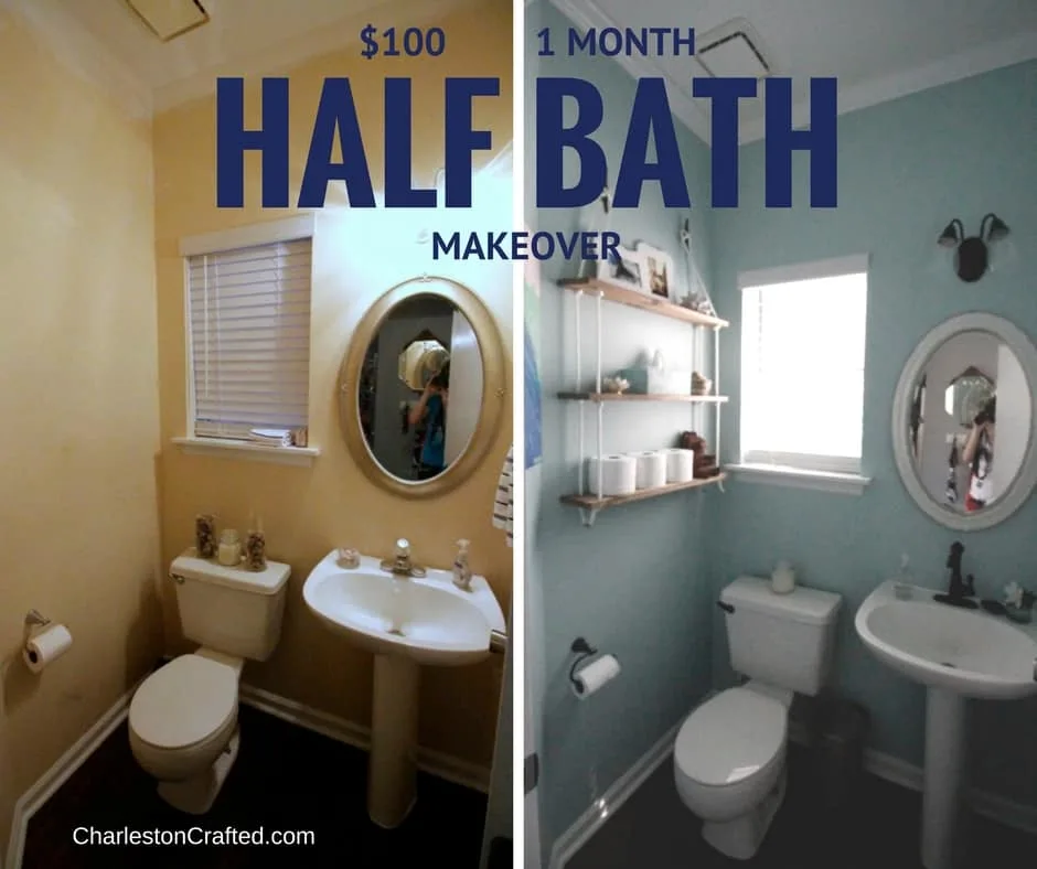 $100 1 Month Coastal Half Bathroom Makeover - Charleston Crafted
