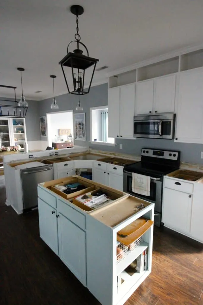 How to Remove Old Laminate Countertops & Backsplash Without Damaging the Cabinets - Charleston Crafted