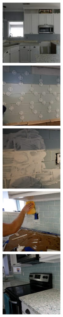 How to Hang a Tile Bar Glass Subway Tile Kitchen Backsplash - Charleston Crafted