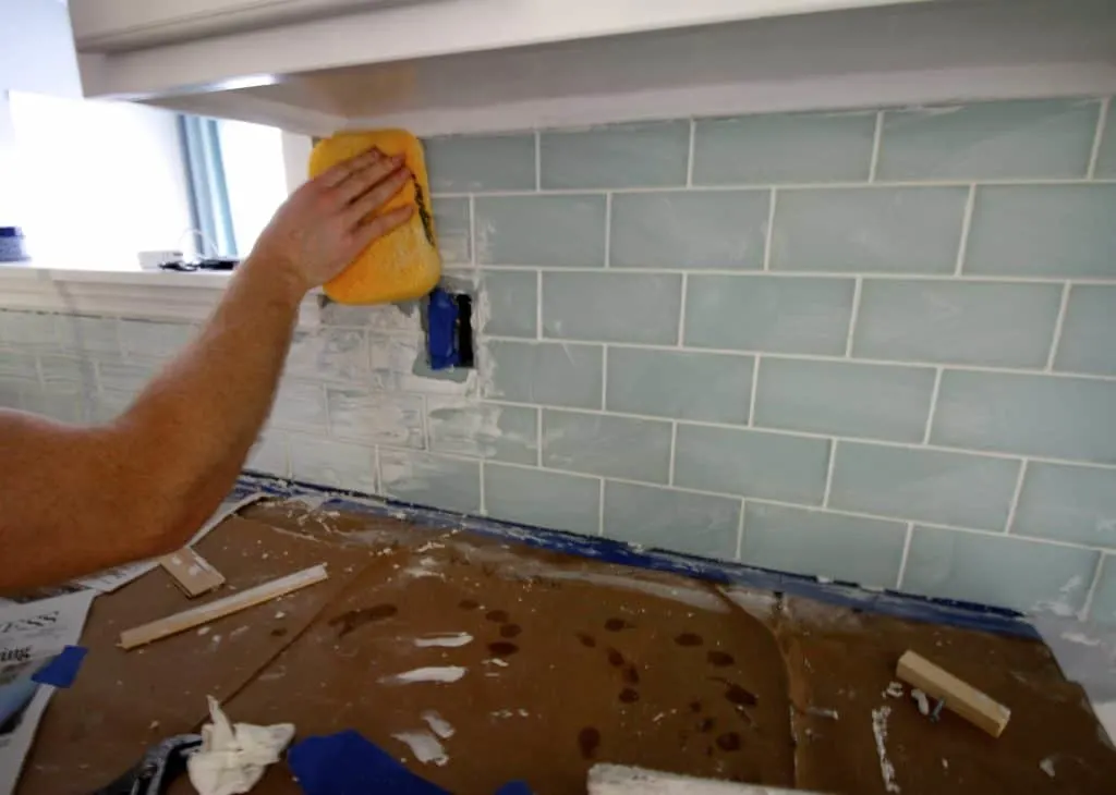 How to Hang a Tile Bar Glass Subway Tile Kitchen Backsplash - Charleston Crafted