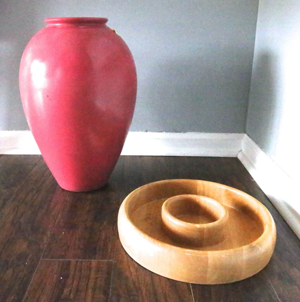 Thrift Games: Upcycling a Vase & Chips and Salsa Tray into a Porch Side Table - Charleston Crafted