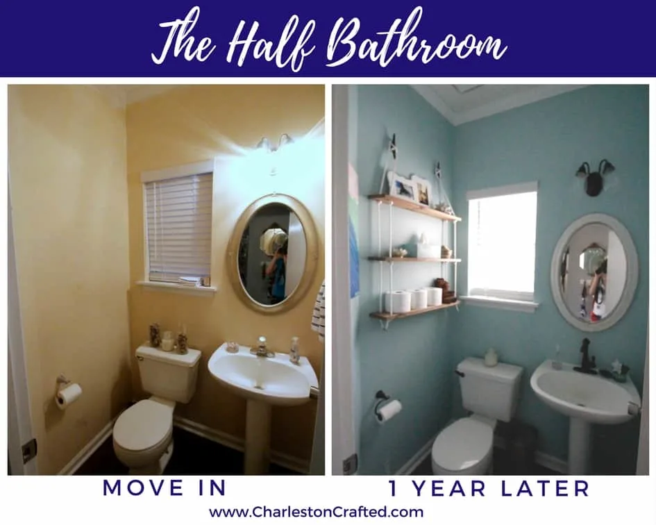 Half Bathroom at move in and one year later - Charleston Crafted