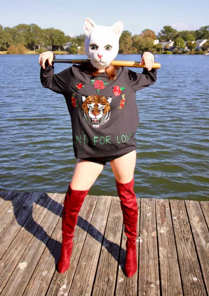 DIY Taylor Swift Look What You Made Me Do Cat Mask Halloween Costume via Charleston Crafted