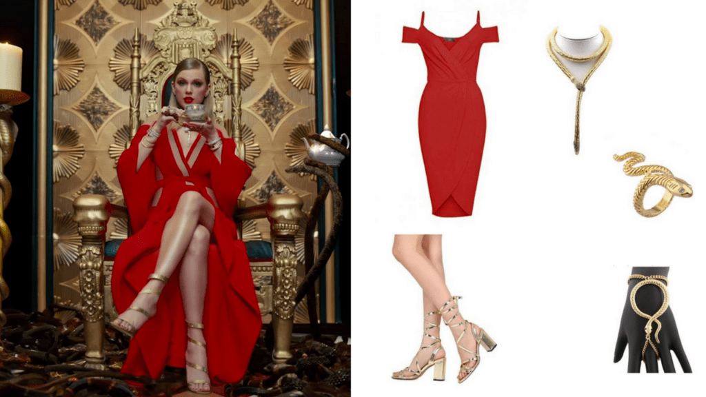 9 Look What You Made Me Do Taylor Swift DIY Halloween Costumes Red Dress Snake Throne via Charleston Crafted