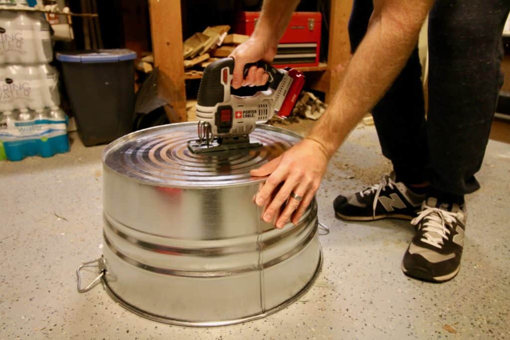 DIY Silver Bucket Tree Collar from a Galvanized Steel Tub - Charleston Crafted