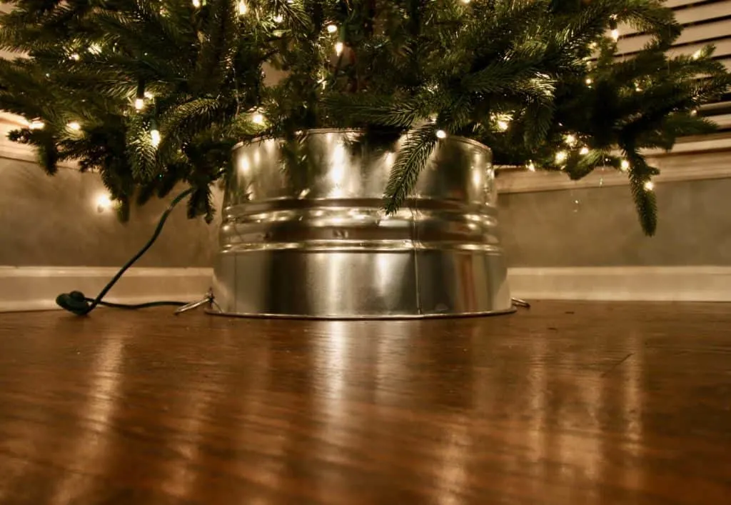 DIY Silver Bucket Tree Collar from a Galvanized Steel Tub - Charleston Crafted