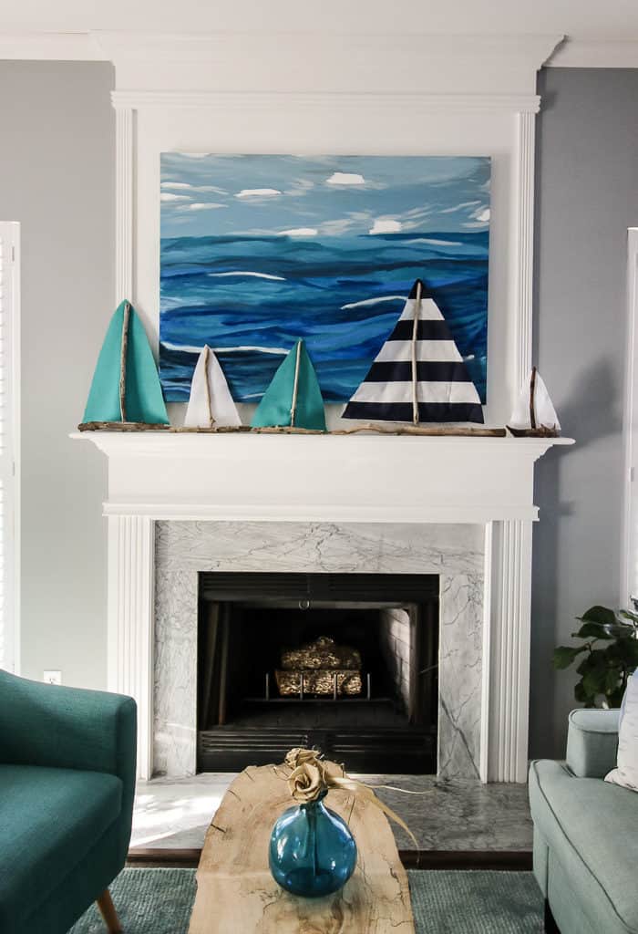 Driftwood Sailboat Coastal Mantel via Charleston Crafted