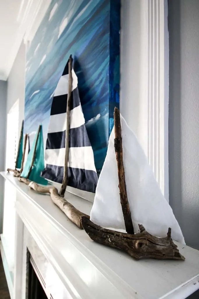 Driftwood Sailboat Coastal Mantel via Charleston Crafted