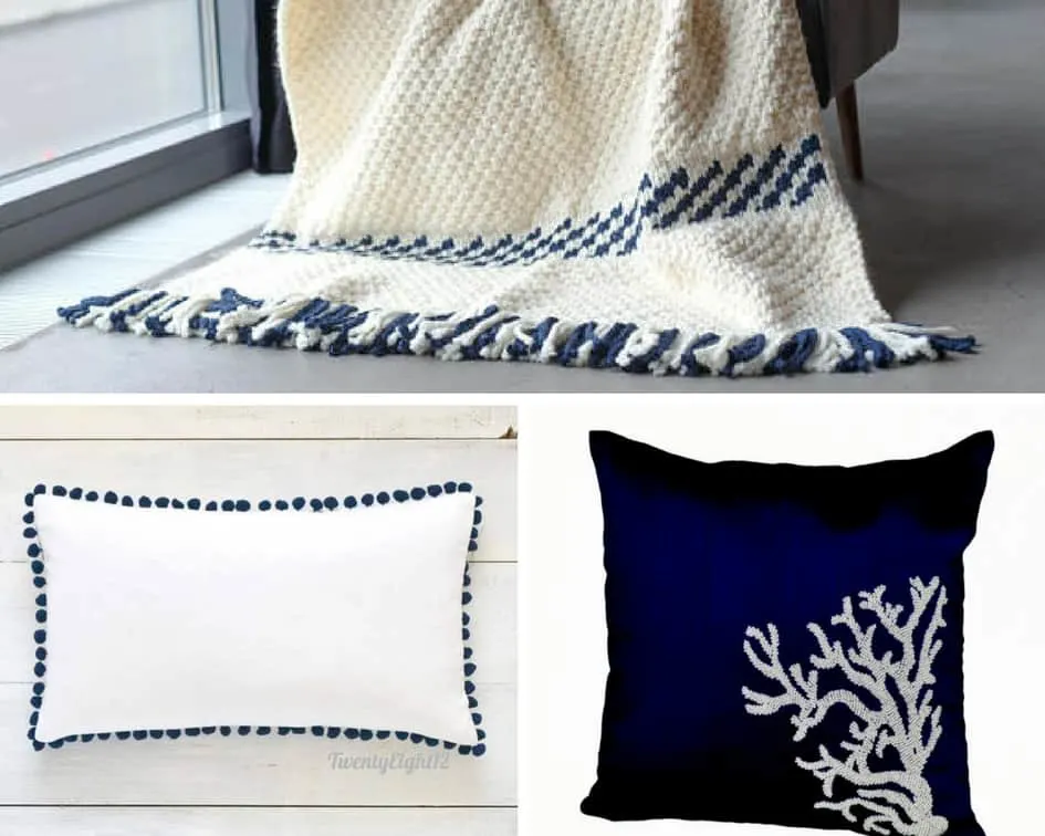 Six Nautical Pillow + Blanket Combinations via Charleston Crafted