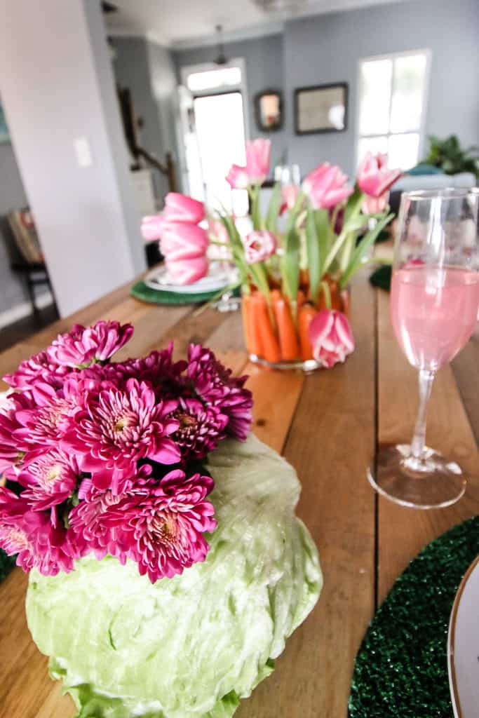 Easter Tablescape with Carrot and Lettuce Centerpieces via Charleston Crafted