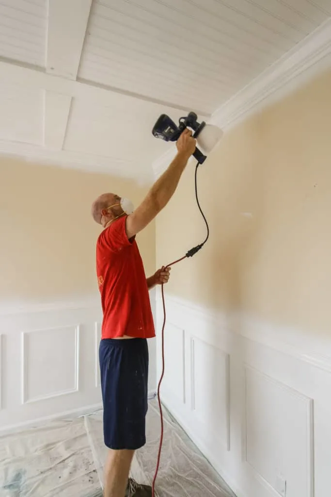 Paint spraying ceiling white
