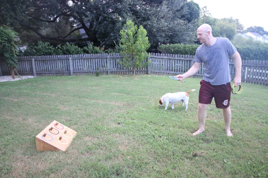 Playing backyard ring toss