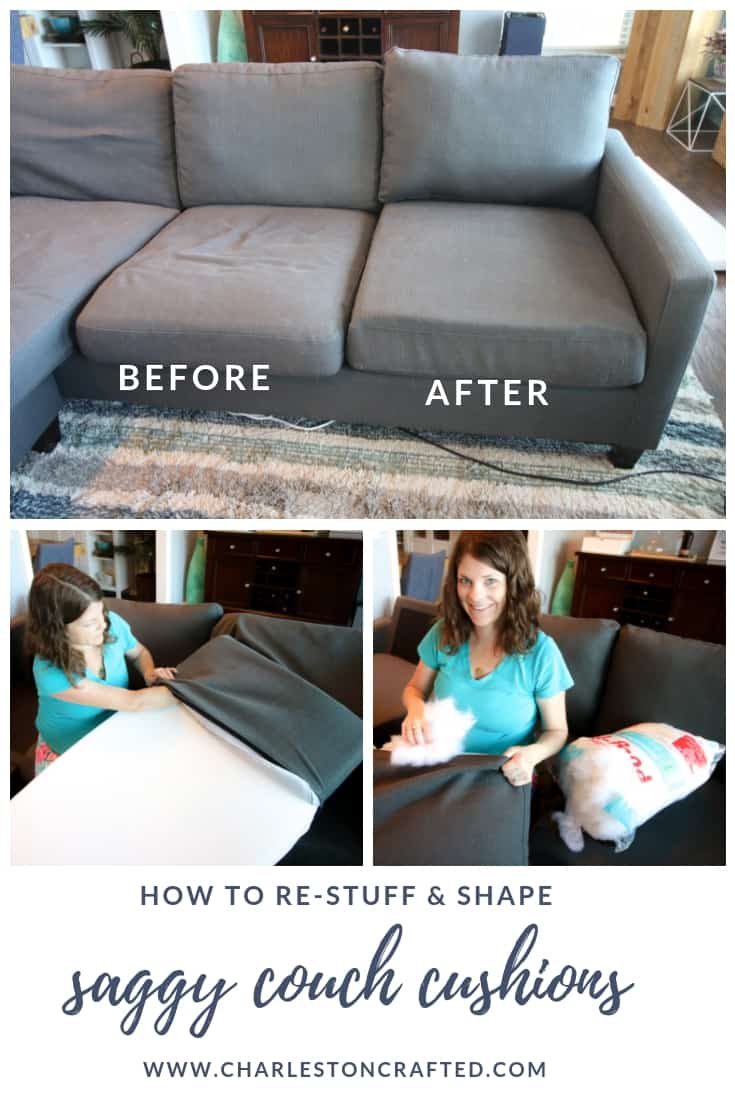 How to stuff sofa cushions - restuff a saggy couch before and after DIY tutorial