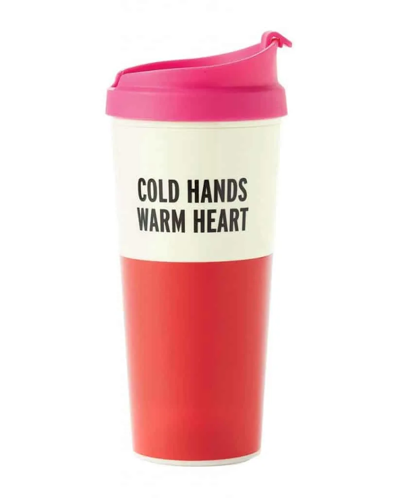 Gifts for people who are always cold - cold hands warm heart kate spade mug thermos