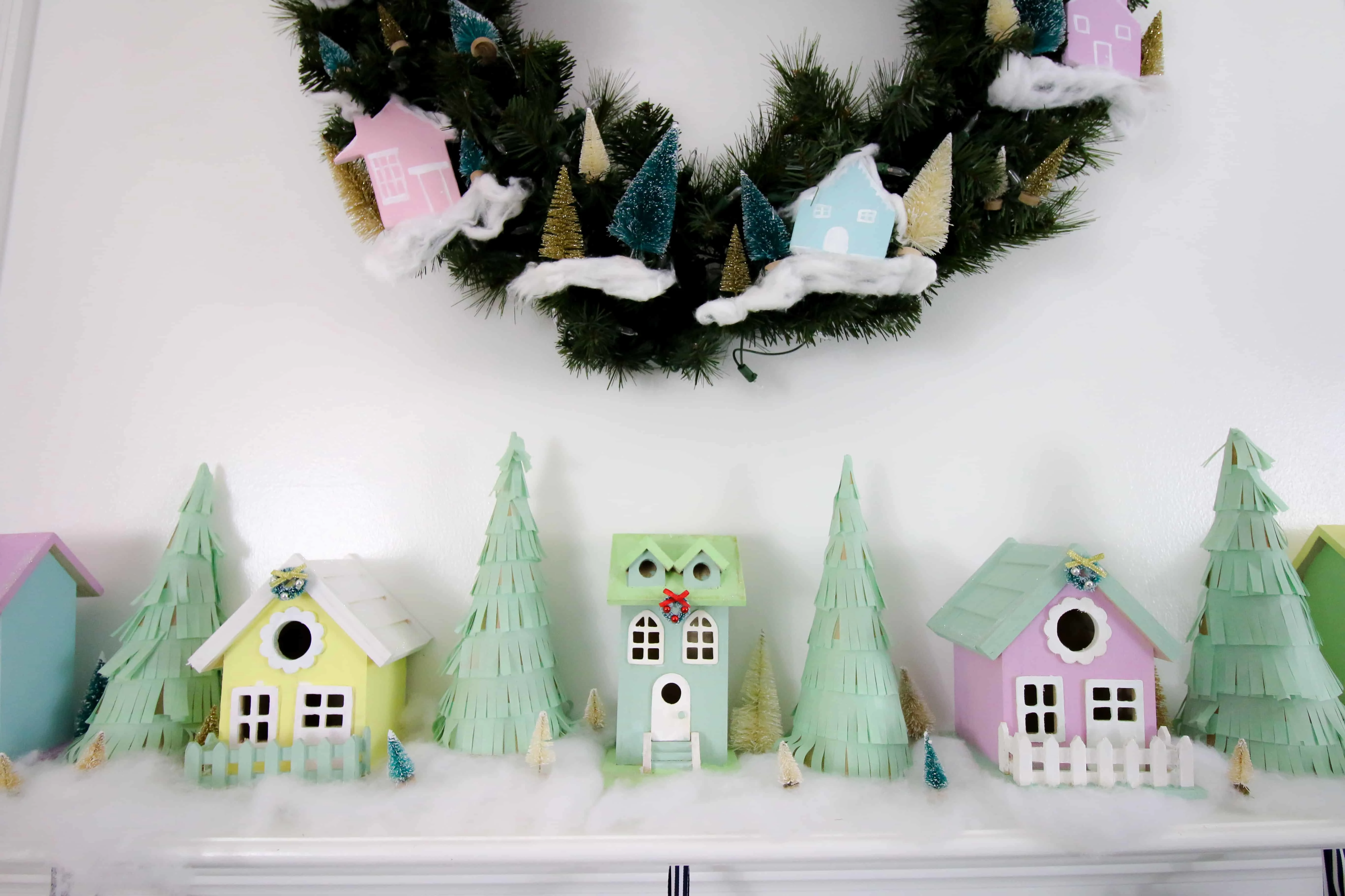 DIY Christmas Village Mantel Display