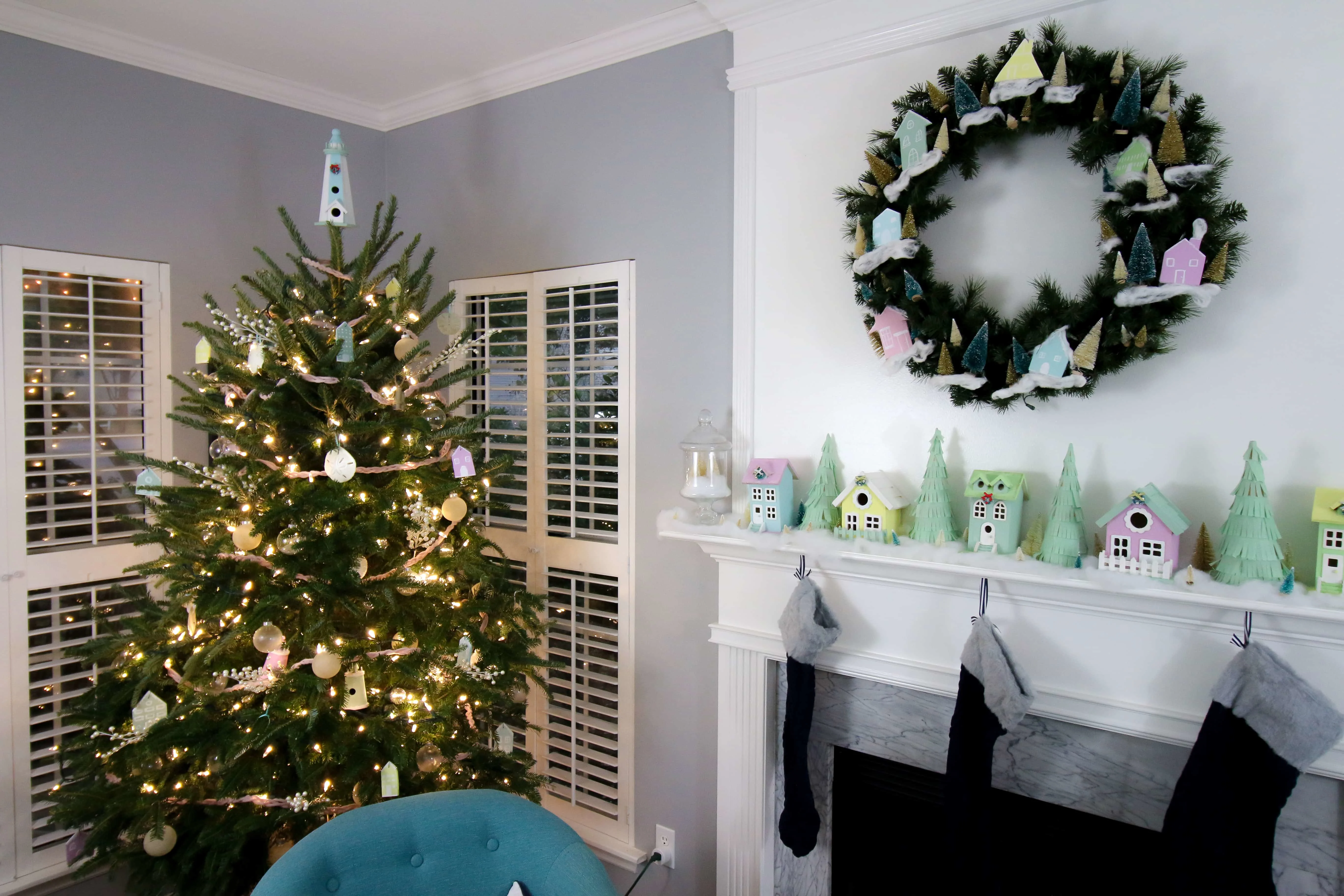 DIY Christmas Village Mantel Display