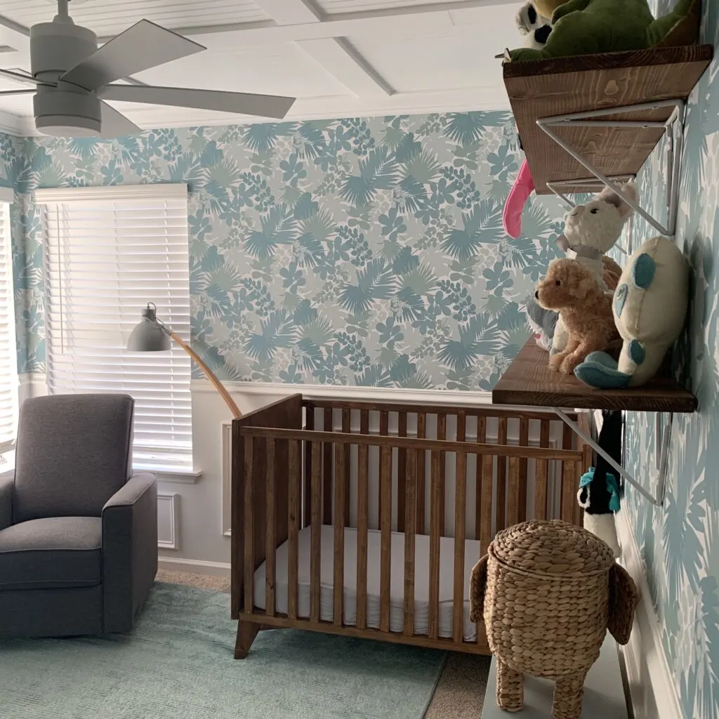 wallpapered jungle nursery