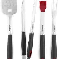 BBQ Grill Tools Set - 4-Piece Heavy Duty Stainless Steel Barbecue Grilling Utensils - Spatula, Tongs, Fork, and Basting Brush