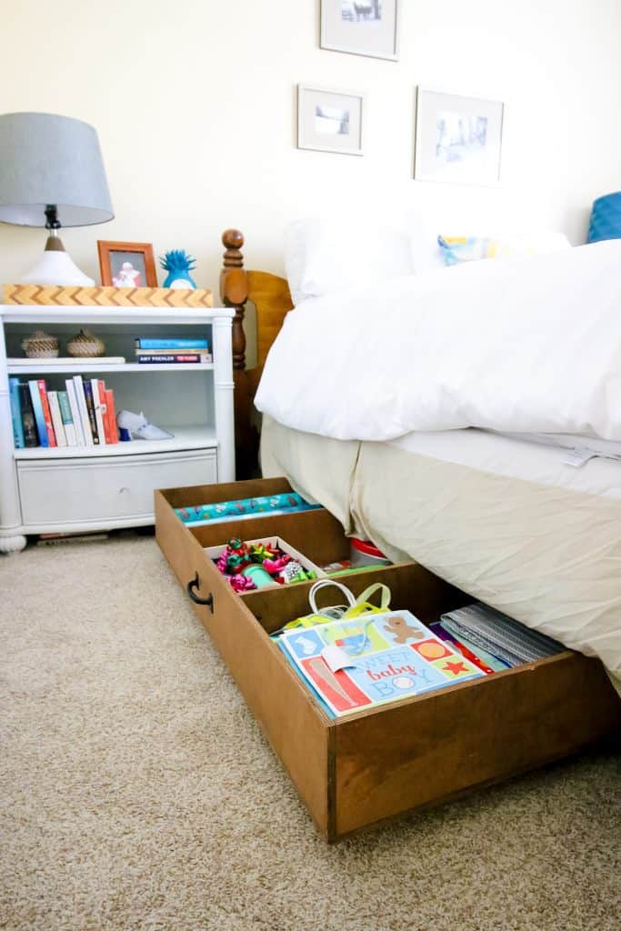 DIY under bed wrapping paper storage