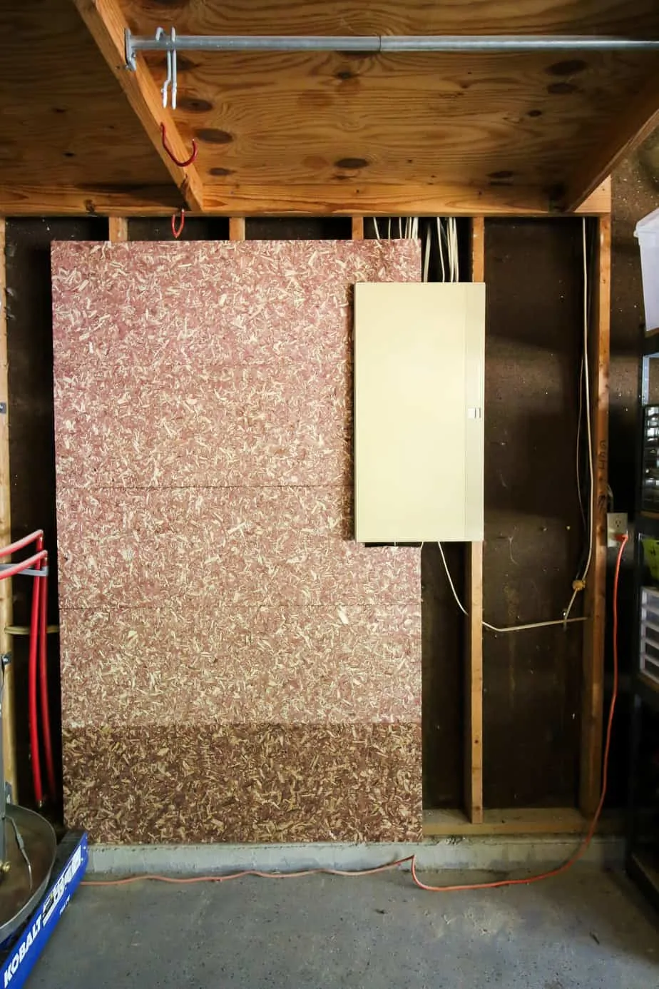 cedar flakeboard in a garage