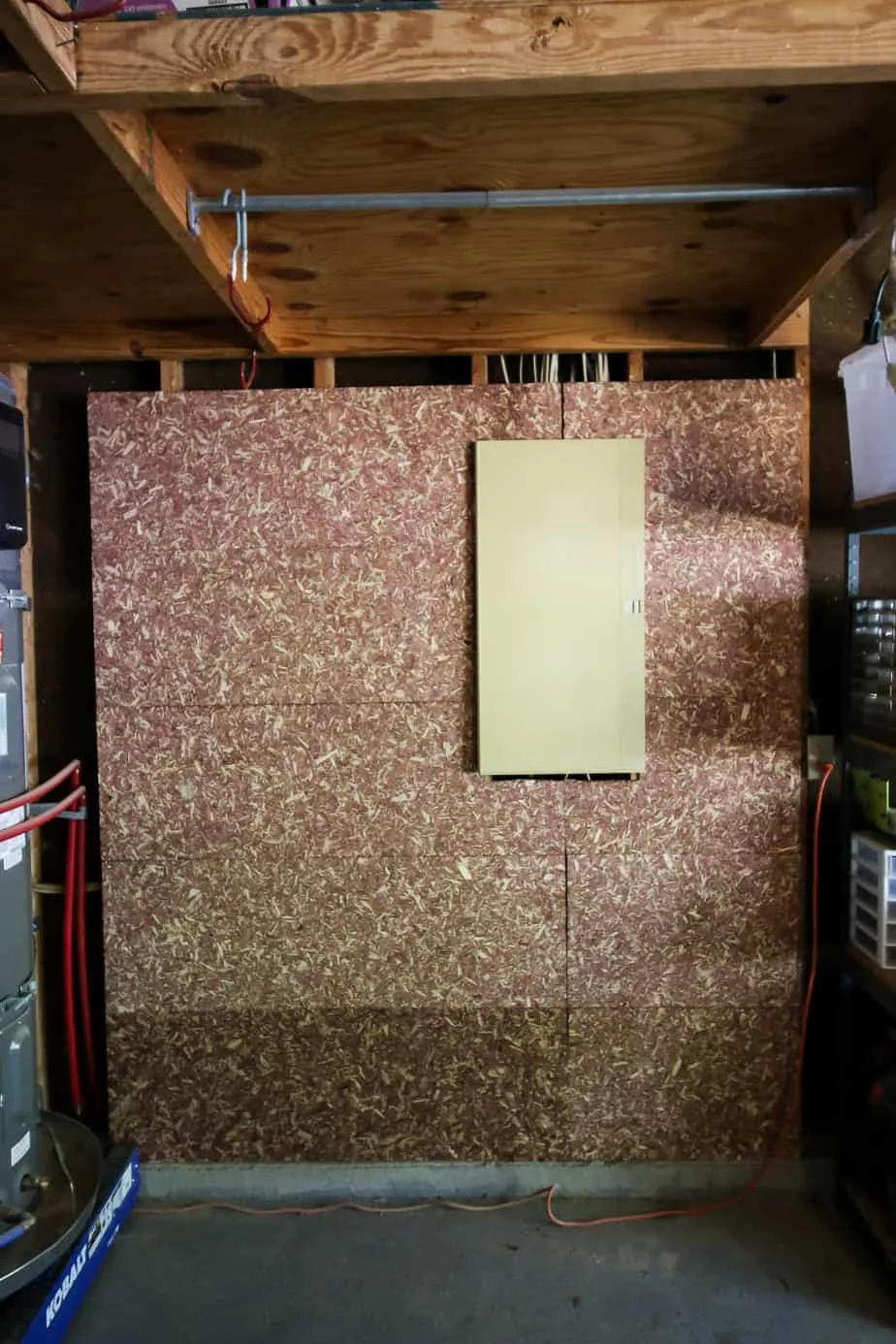 cedar flakeboard in a garage