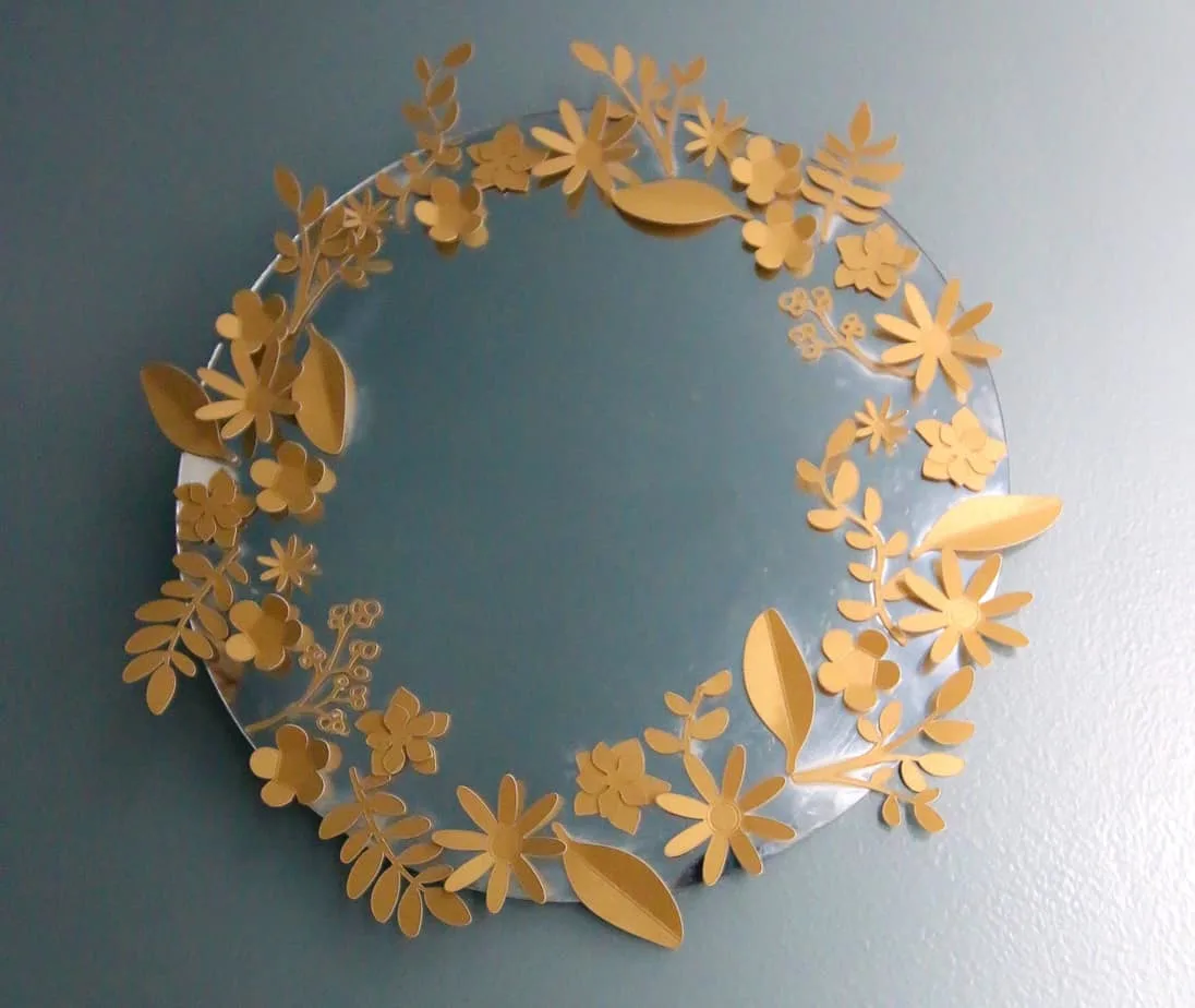 DIY Gold Flower Framed Mirror (made from paper flowers cut with my Cricut!)