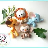 Wild Baby Animals set of Four-PDF sewing pattern-Elephant-Giraffe-Lion-Monkey-Felt ornaments-Animal ornament-Nursery decor-Baby's mobile toy