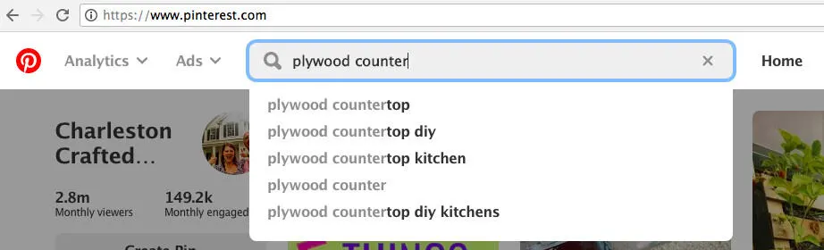 Keyword research with Pinterest search bar pop ups 