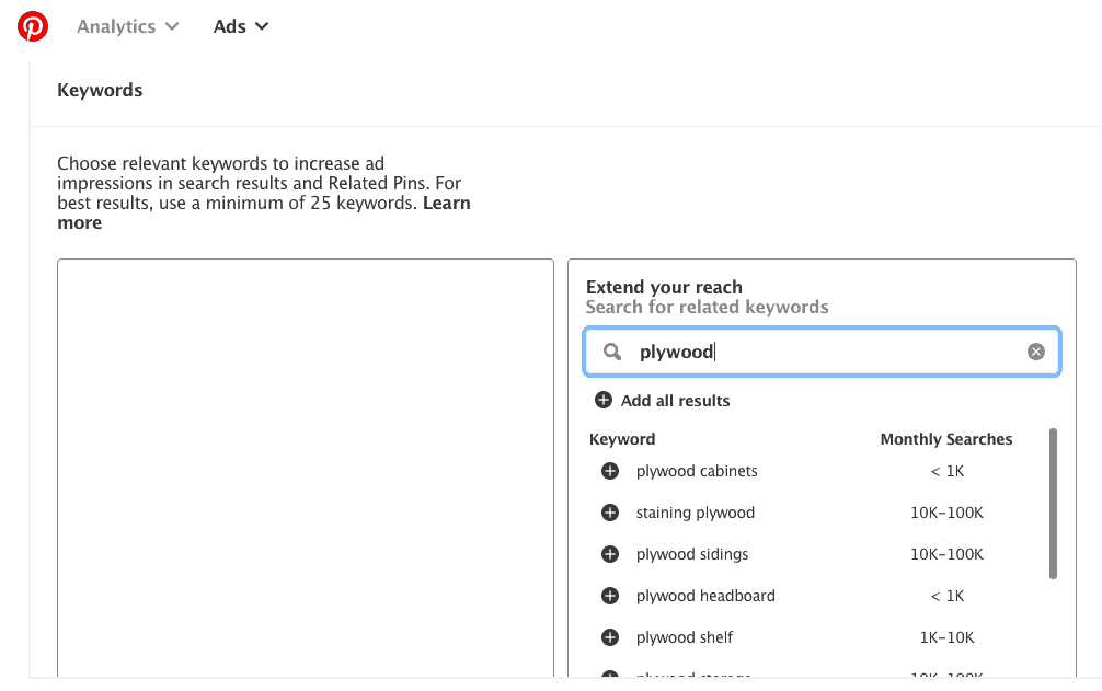 Keyword research with Pinterest ad manager extend your reach