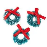 1 inch Miniature Frosted Sisal Christmas Wreaths with Red Bows 18 Total Mini Wreaths