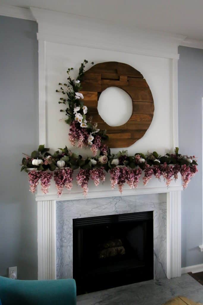 Fall Mantel Decor with Purple Florals