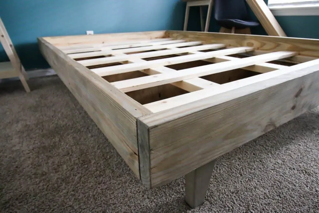 Completed shot of DIY platform bed
