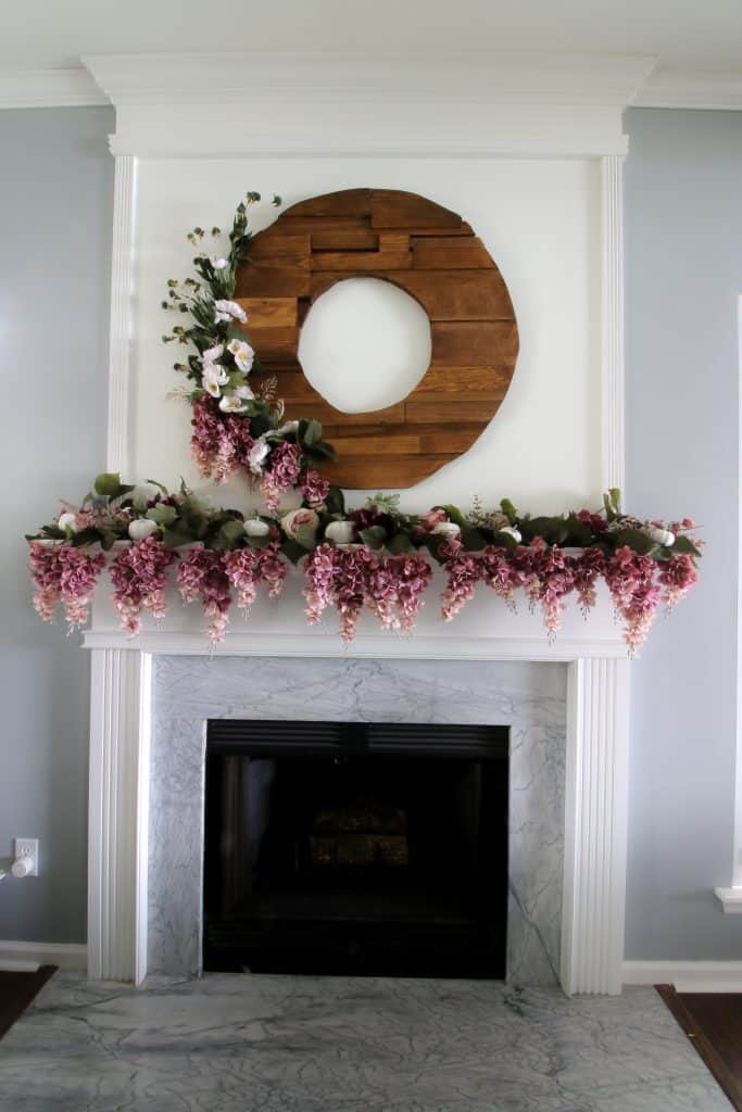 Fall Mantel Decor with Purple Florals