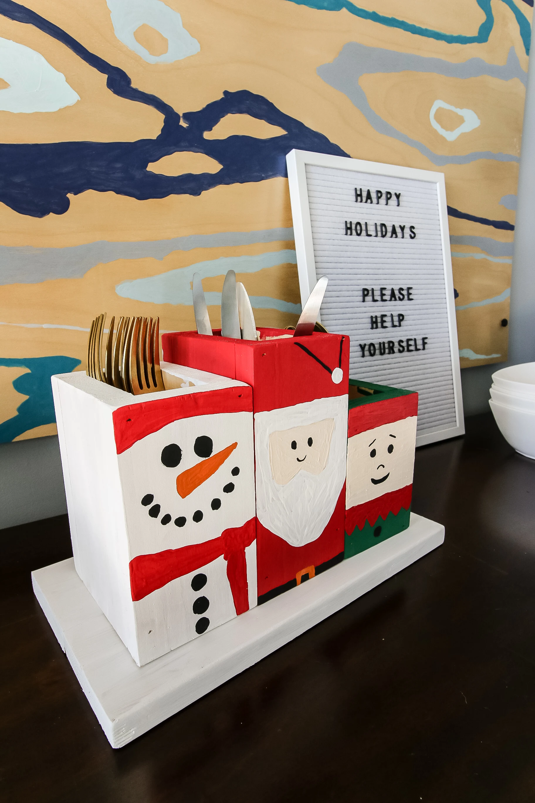 Holiday Painted Silverware Caddy