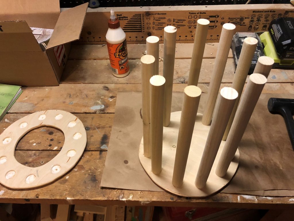 Gluing dowels into Mega Bloks Holder