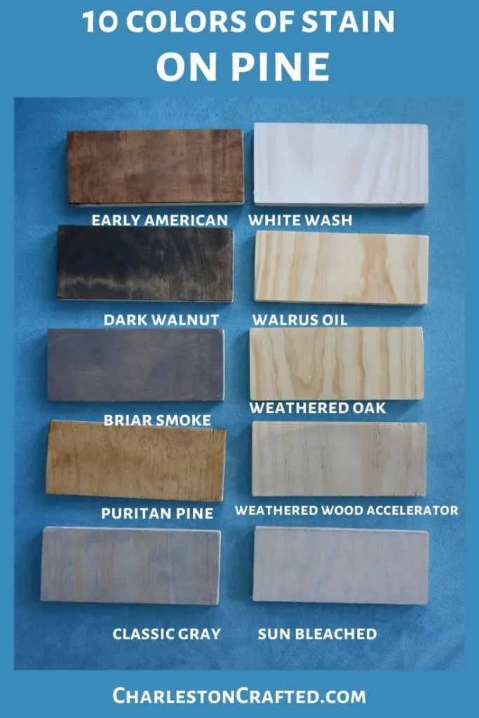 10 colors of wood stain on pine