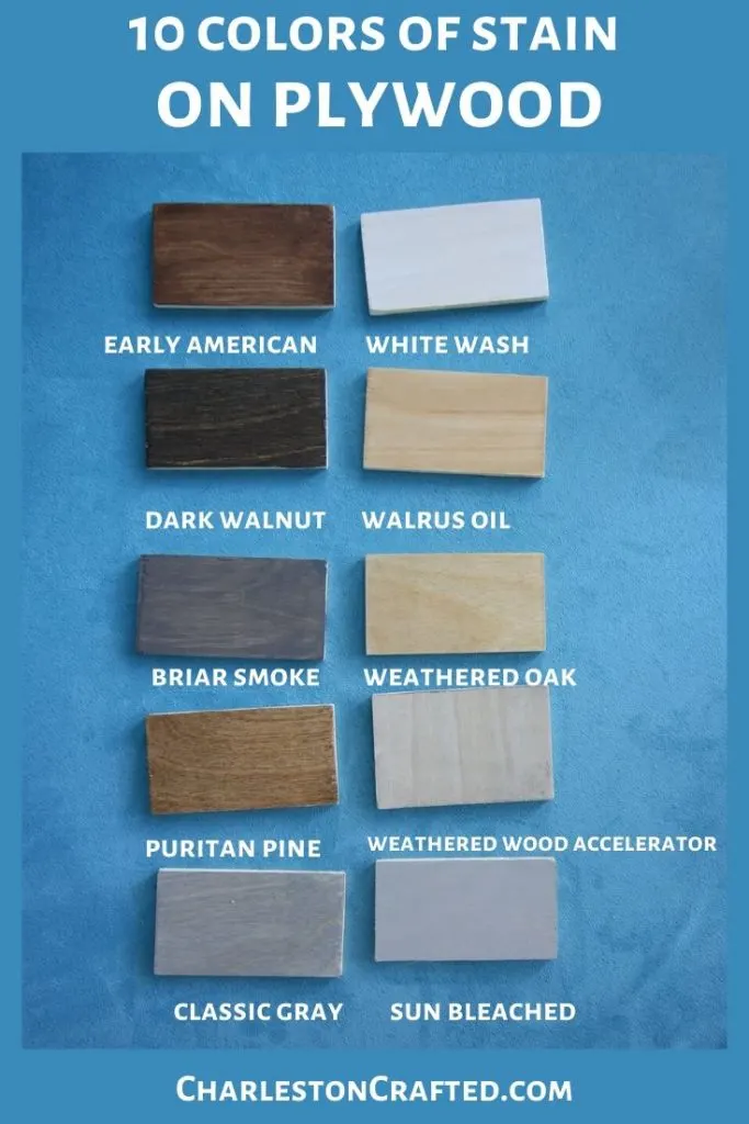 10 colors of wood stain on plywood