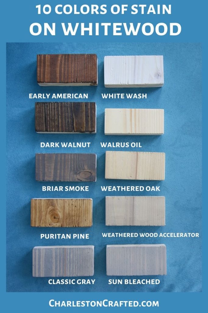 10 colors of wood stain on whitewood