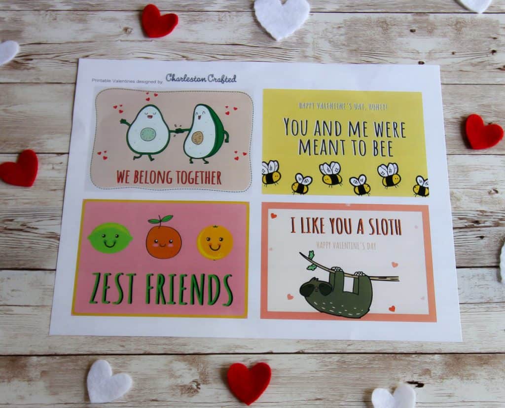 FREE Printable Funny Valentines - Avocados, Sloths, Citrus, and Bees!