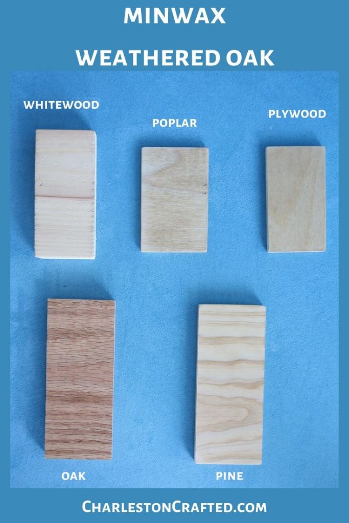 minwax weathered oak wood stain on white wood, poplar, pine, oak, plywood