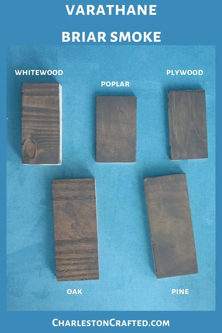 varathane briar smoke minwax wood stain on white wood, poplar, pine, oak, plywood
