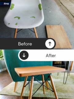 thrift flip side table from a chair and cutting board before after