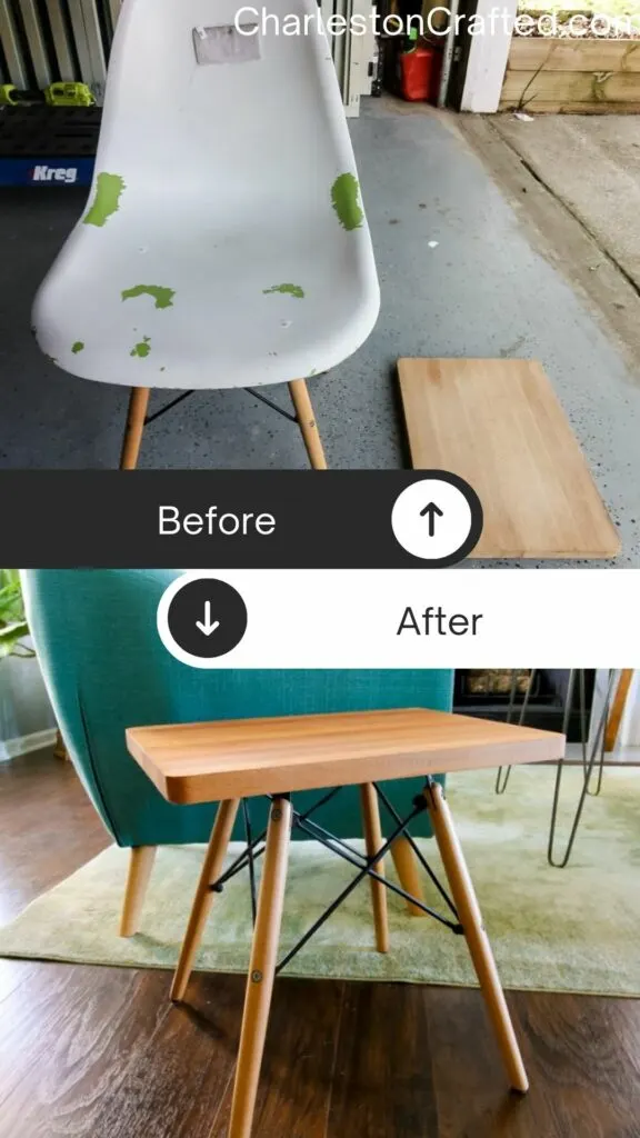 thrift flip side table from a chair and cutting board before after