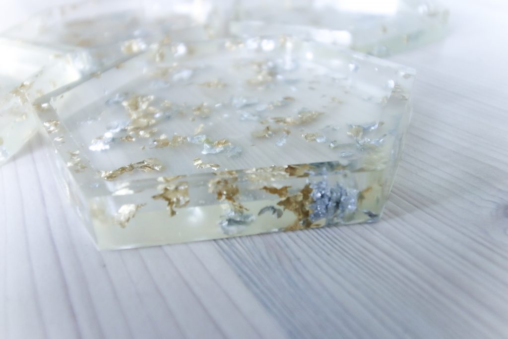 Gold leaf epoxy resin coasters - Charleston Crafted